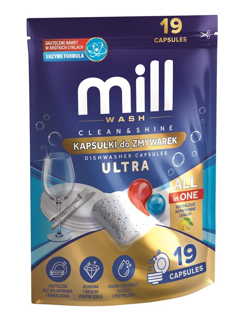 Mill Wash Clean & Shine Ultra opvasketabs - 19 kapsler, citronduft