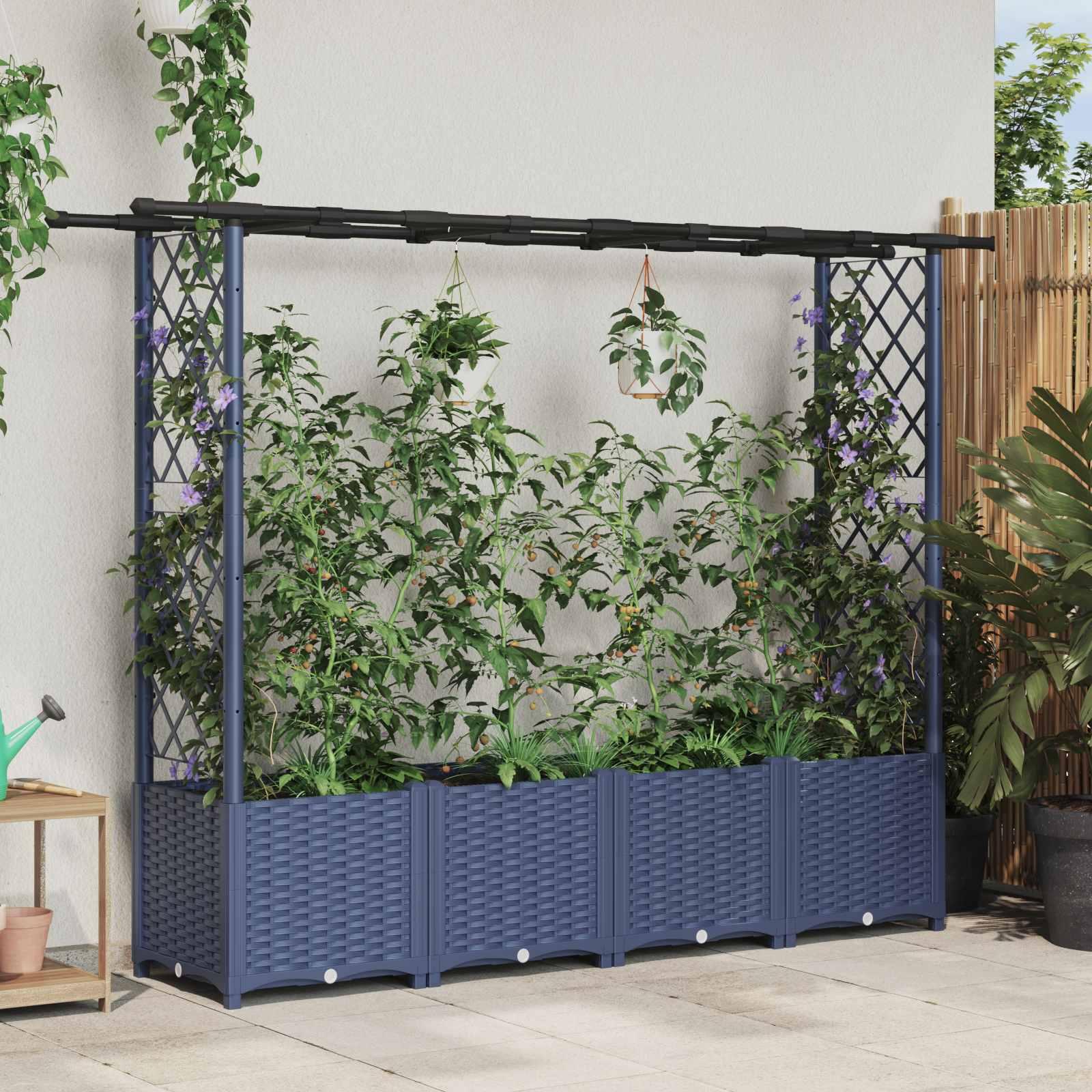 Hævet Bed med Trellis og Tag Grå 203 x 40 x 138 cm PP