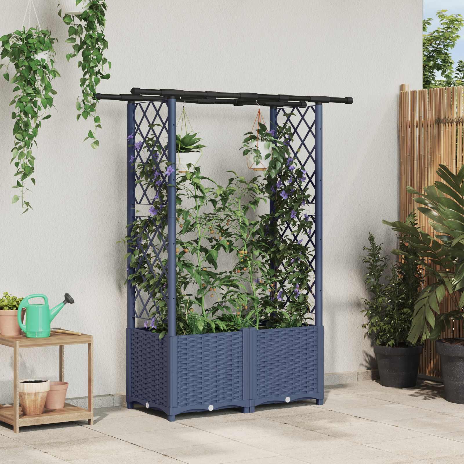 Hævet Bed med Trellis og Tag Grå 124,5 x 40 x 138 cm PP