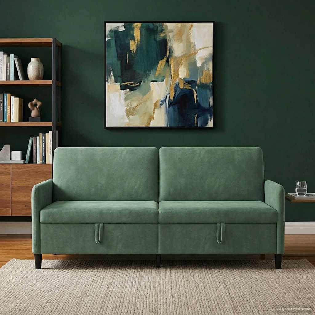 Sofa med opbevaring - havgrøn 3-personers, 192 × 78 × 87 cm, polyester