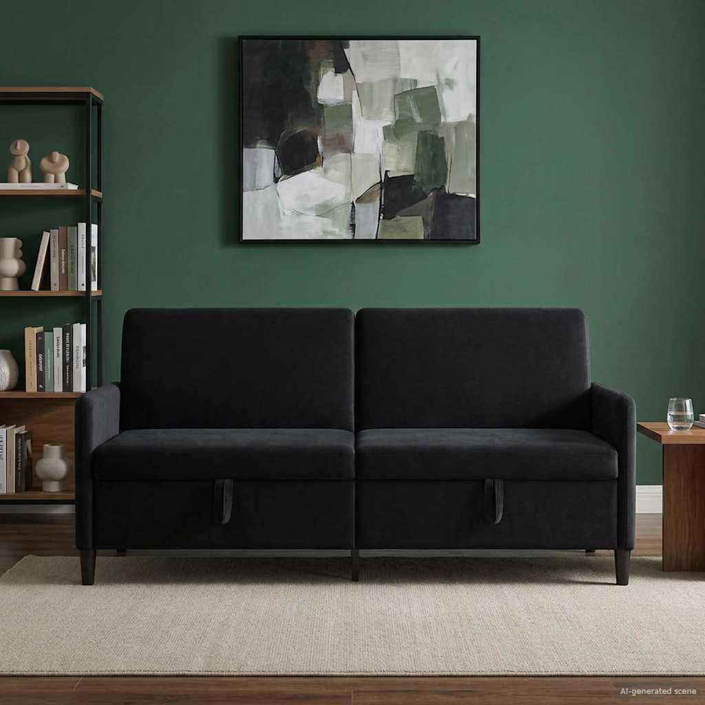 3-personers sofa med opbevaring - sort polyester, 192 × 78 × 87 cm