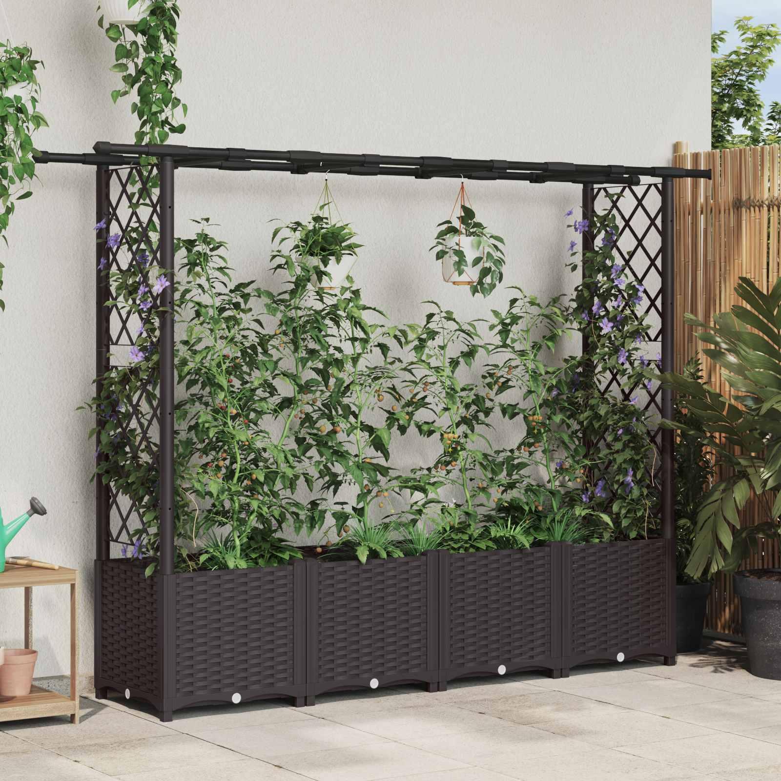 Hævet Bed med Trellis og Tag Brun 203 x 40 x 138 cm PP