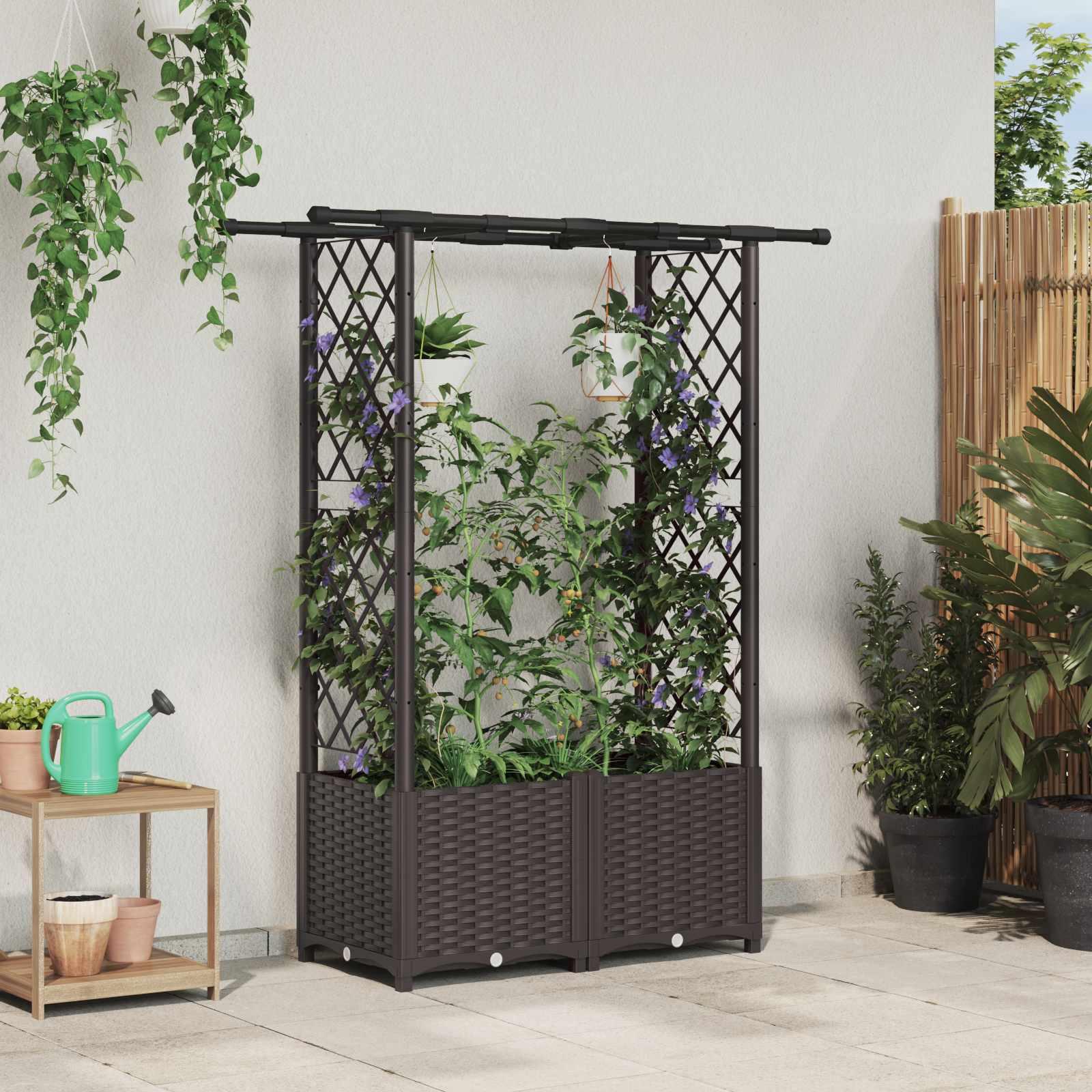 Hævet Bed med Trellis og Tag Brun 124,5 x 40 x 138 cm PP