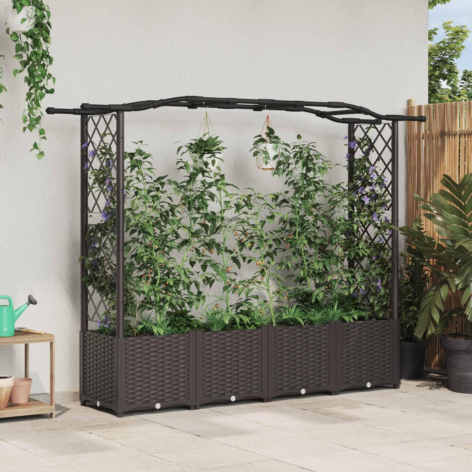 Hævet Bed med Trellis og Tag Brun 204 x 40 x 141 cm PP