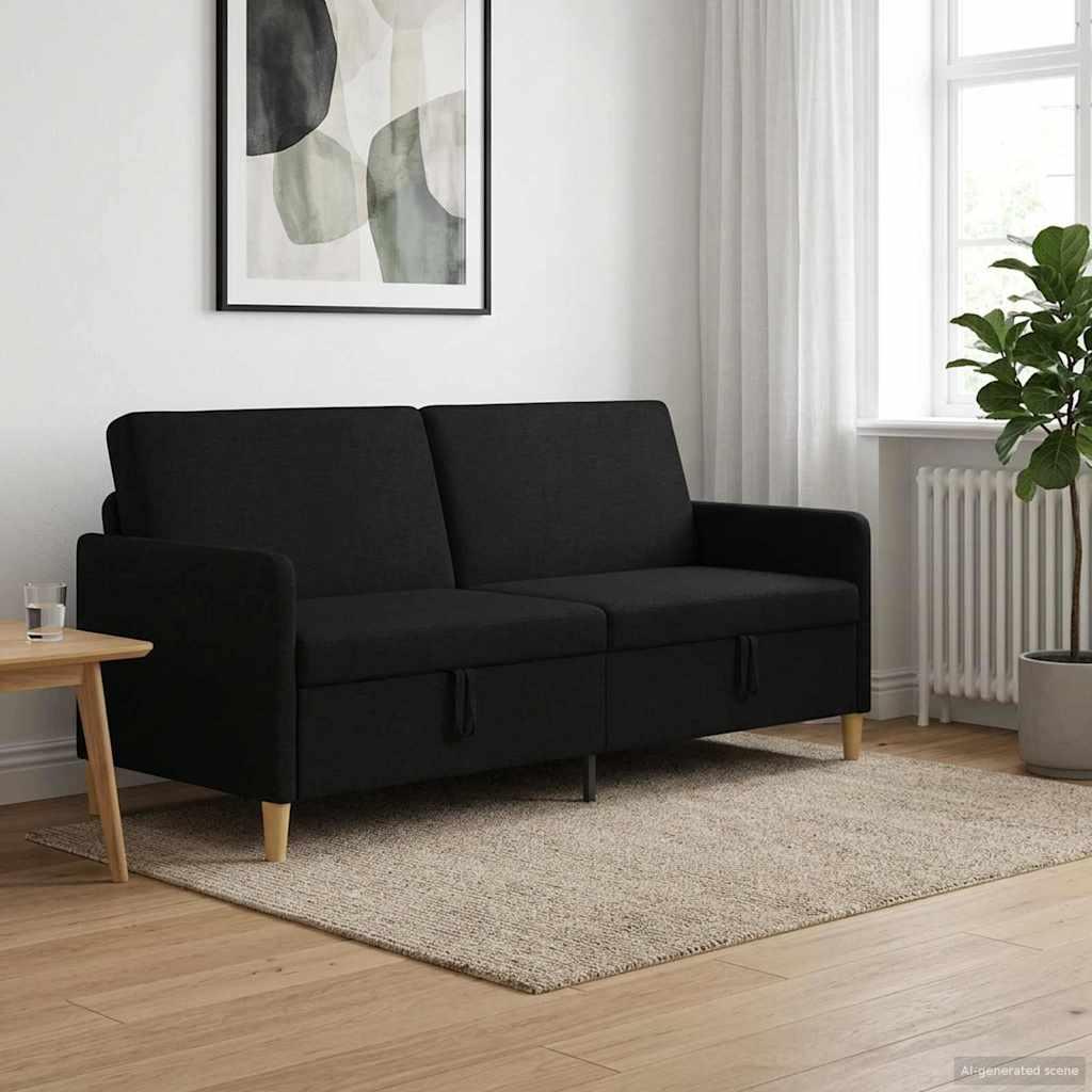 Sofa med opbevaring - sort polyester, 3-personers, 192 × 78 × 87 cm