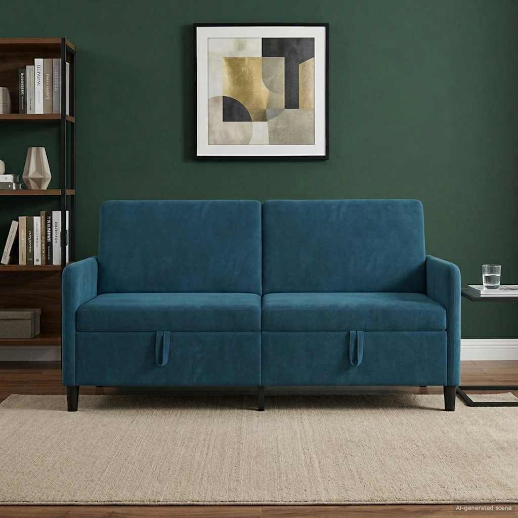 Sofa med opbevaring - blå polyester, 172 × 78 × 87 cm (3-personers)