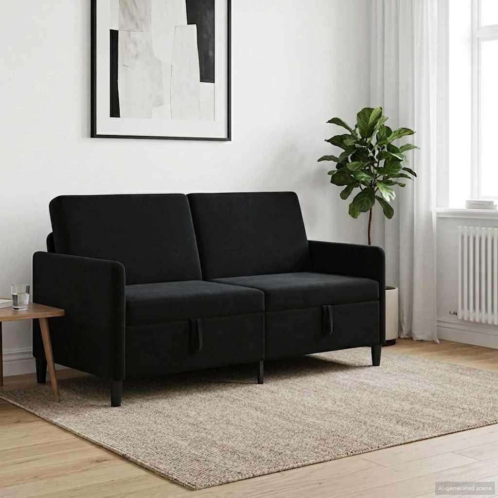 Sofa med opbevaring - sort polyester, 3-personers, 172 × 78 × 87 cm