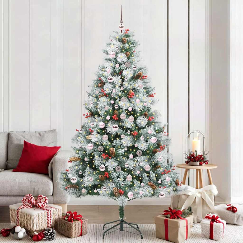 Kunstigt juletræ Grøn og hvid 210 cm PVC og metal og plast