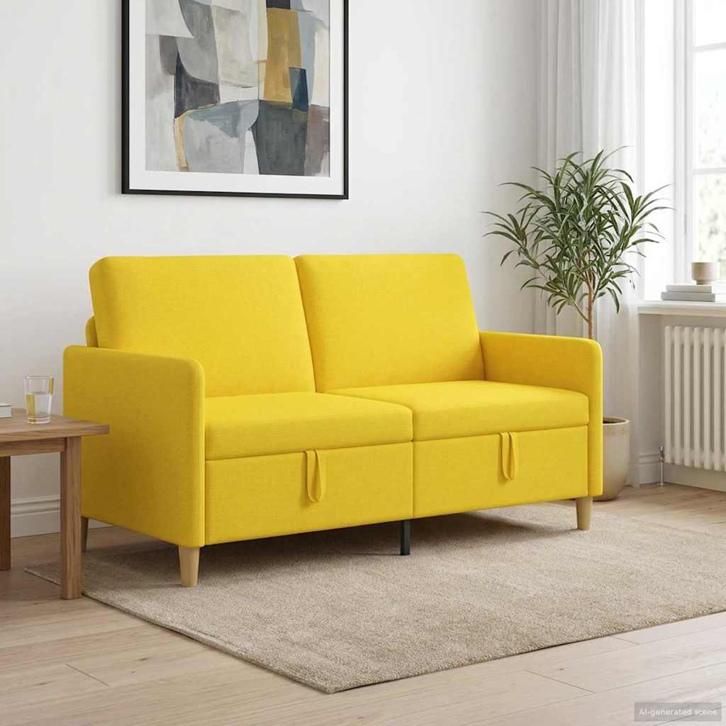 Sofa med opbevaring - lys gul, 2-personers, 152 × 78 × 87 cm, polyester