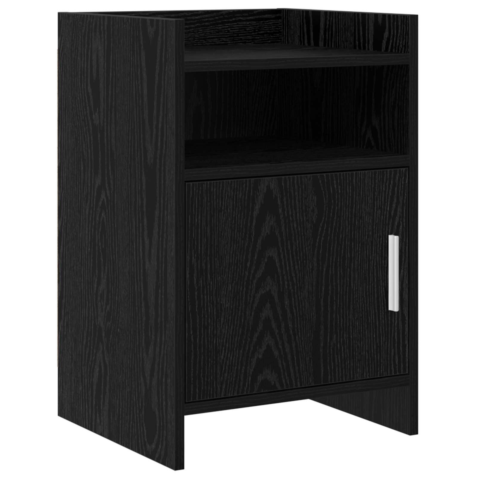 Sengebord i sort eg 40 × 36 × 60 cm - konstrueret træ, hylde og låge