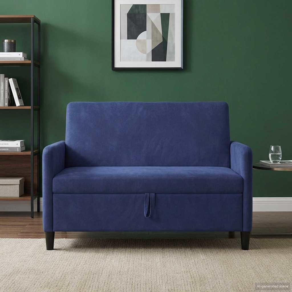 Sofa med opbevaring - politi blå polyester, 2-personers, 122 × 78 × 87 cm