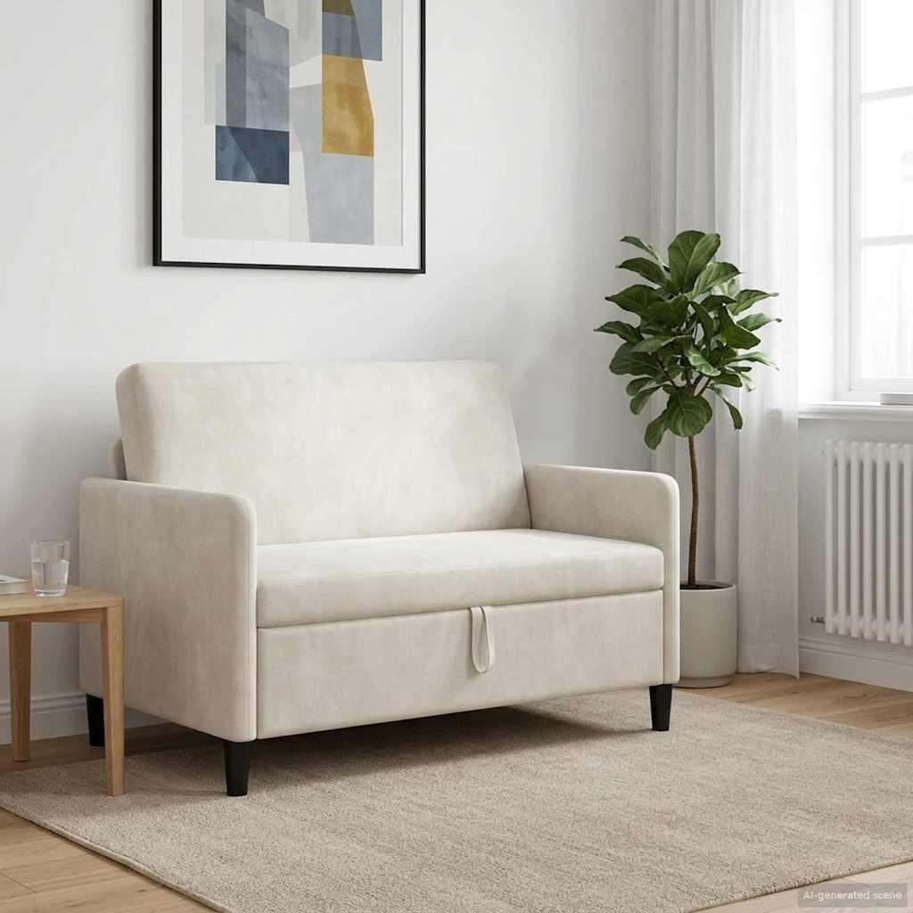Sofa med opbevaring - cremefarvet 2-personers, polyester 122 × 78 × 87 cm