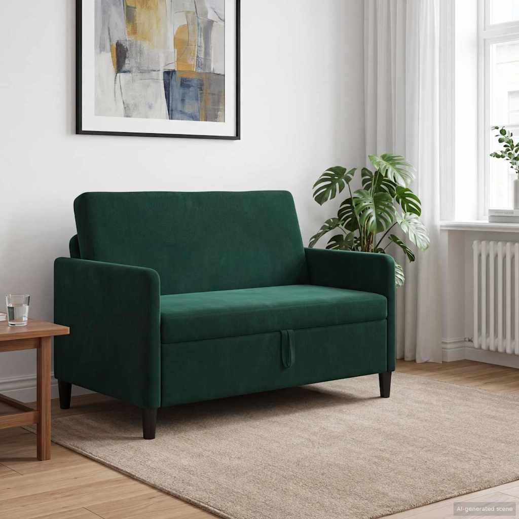 Sofa med opbevaring - mørkegrøn polyester, 2-personers (122 × 78 × 87 cm)
