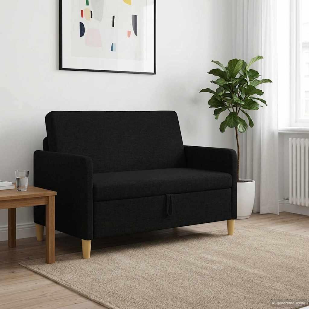 Sofa med opbevaring - sort polyester, 2-personers (122 × 78 × 87 cm)