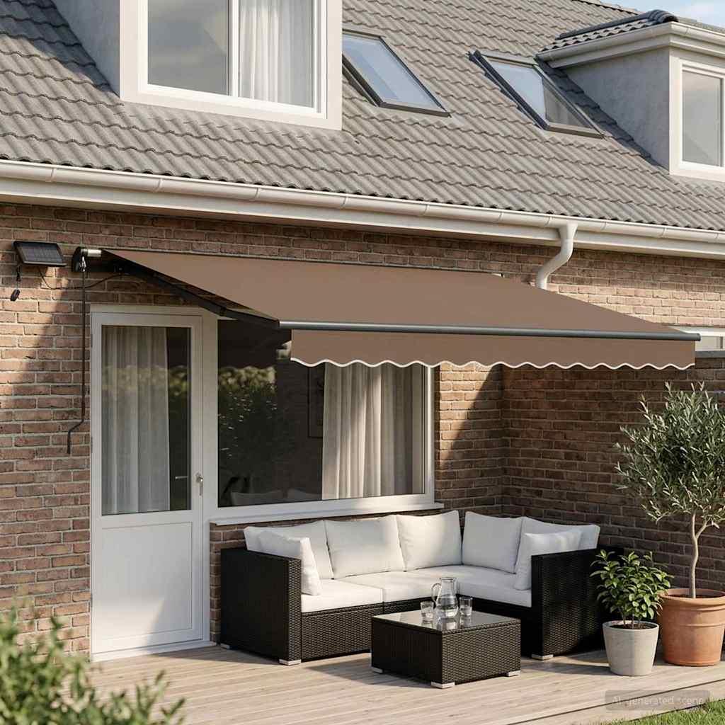 Udtrækkelig markise - gråbrun 500 × 300 cm i stof og aluminium med solcelledrevne LED