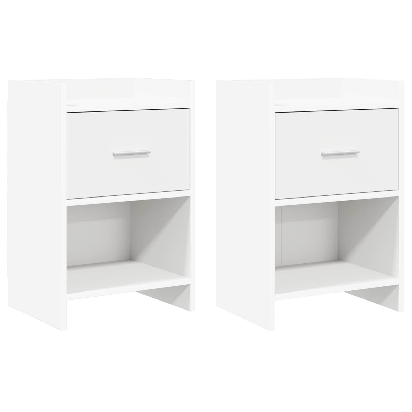Sengeborde 2 stk Hvid 40 x 30 x 60 cm Konstrueret træ