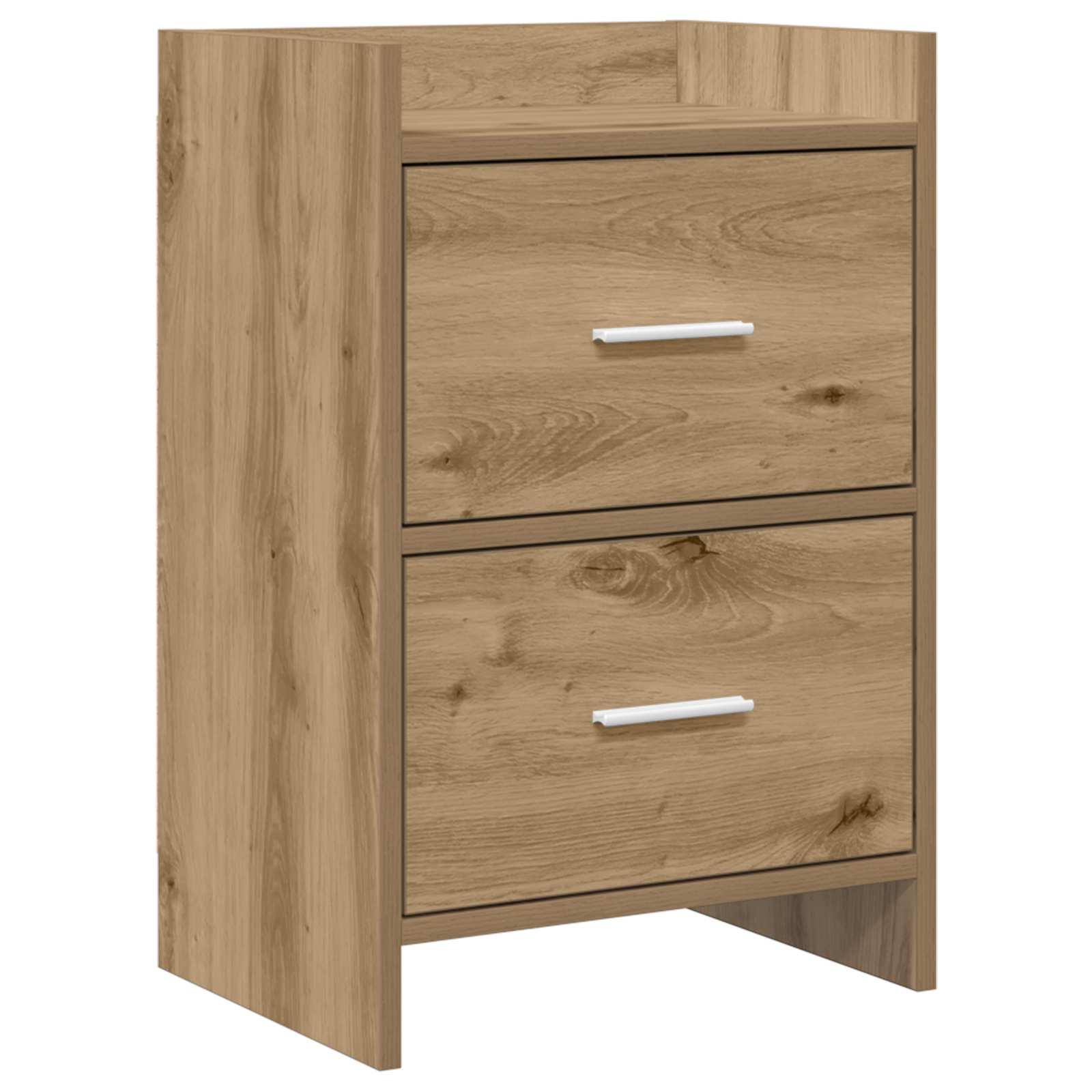 Sengebord i artisan-eg 40 × 30 × 60 cm - konstrueret træ, 2 skuffer