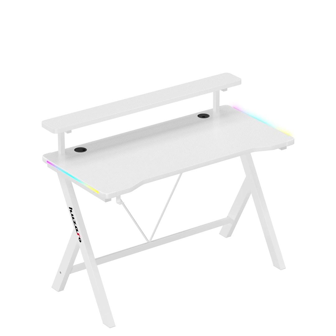 Huzaro Hero 1.9 RGB - hvid gamingbord med LED og hylde