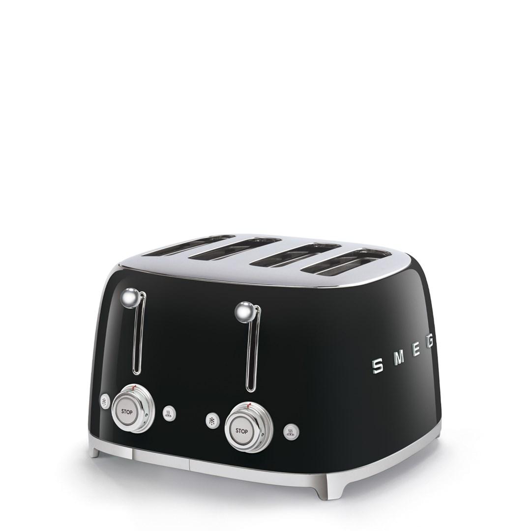 Smeg 50''s Style Brødrister TSF03BLEU Sort, 4 skive(r), Sort, Rustfrit stål, Knapper, 50''s Style, Rustfrit stål