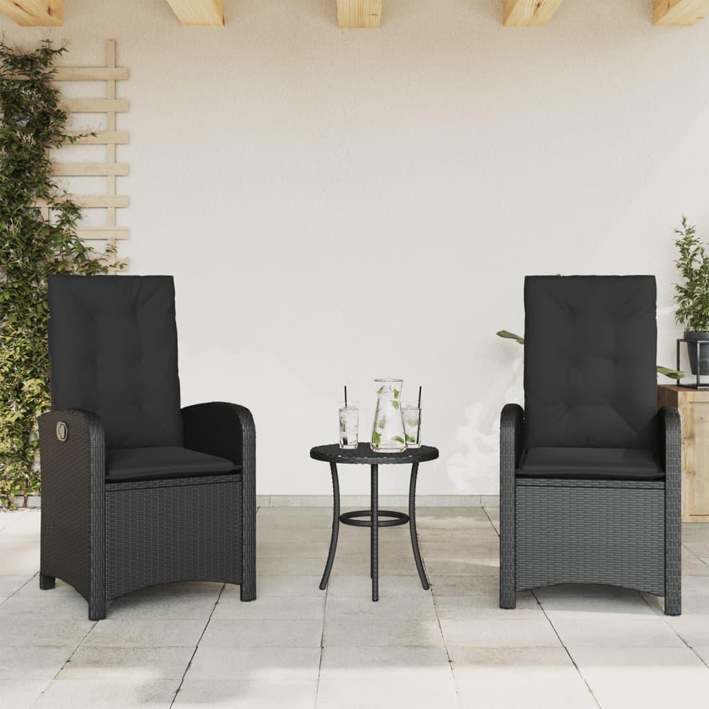 Havestole med hynder - 2 stk. justerbart ryglæn i sort polyrattan
