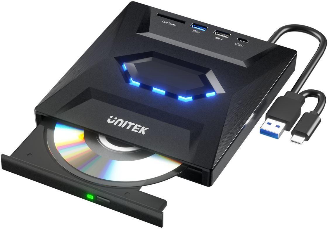 DVD grotuvas Unitek Nagrywarka zewnętrzna Unitek DVD/CD, Hub USB 5Gbps, SD kortelių skaitytuvas