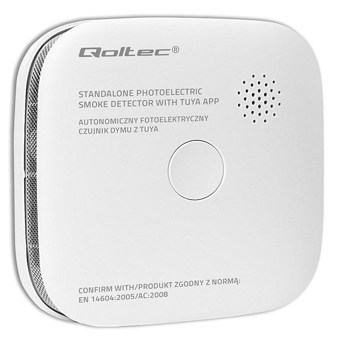 Qoltec 52579 trådløs røgalarm med batteri - Tuya Wi‑Fi, 10 års sensors levetid, 85 dB alarm, LED