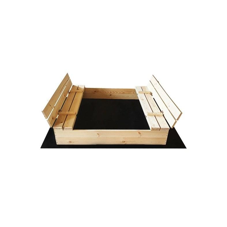 Sandkasse 140 × 140 cm - brun træ sandkasse med bænk-låg