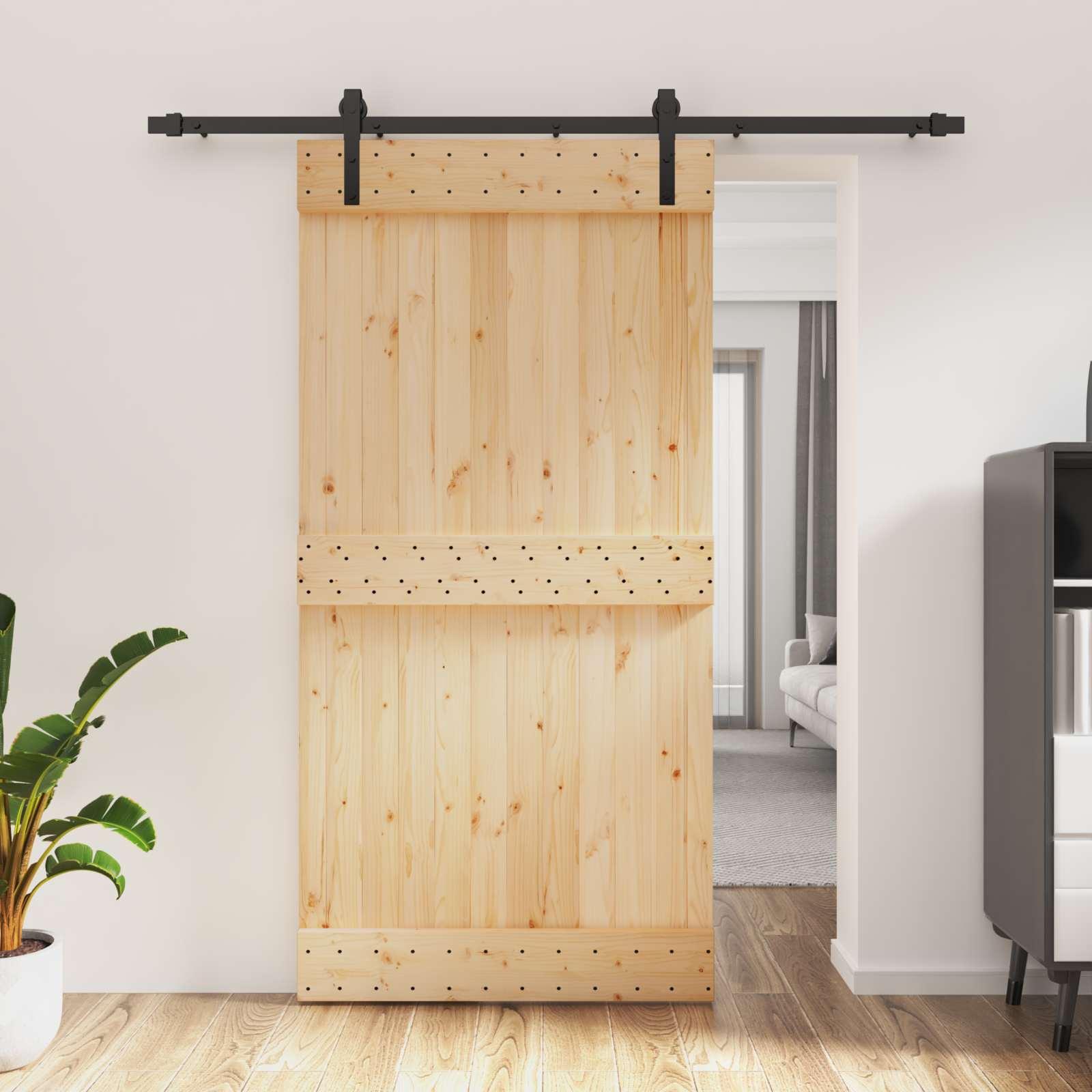 Skydedør i massivt fyrretræ - natur/sort 100 × 210 cm