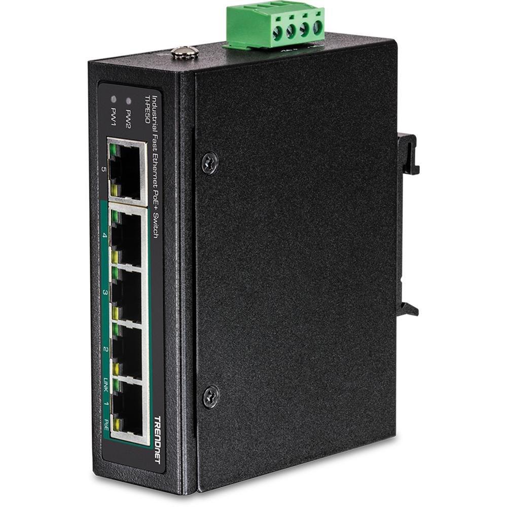TRENDnet TI-PE50 - industriel Fast Ethernet switch med 4x PoE+ og DIN-montage billede