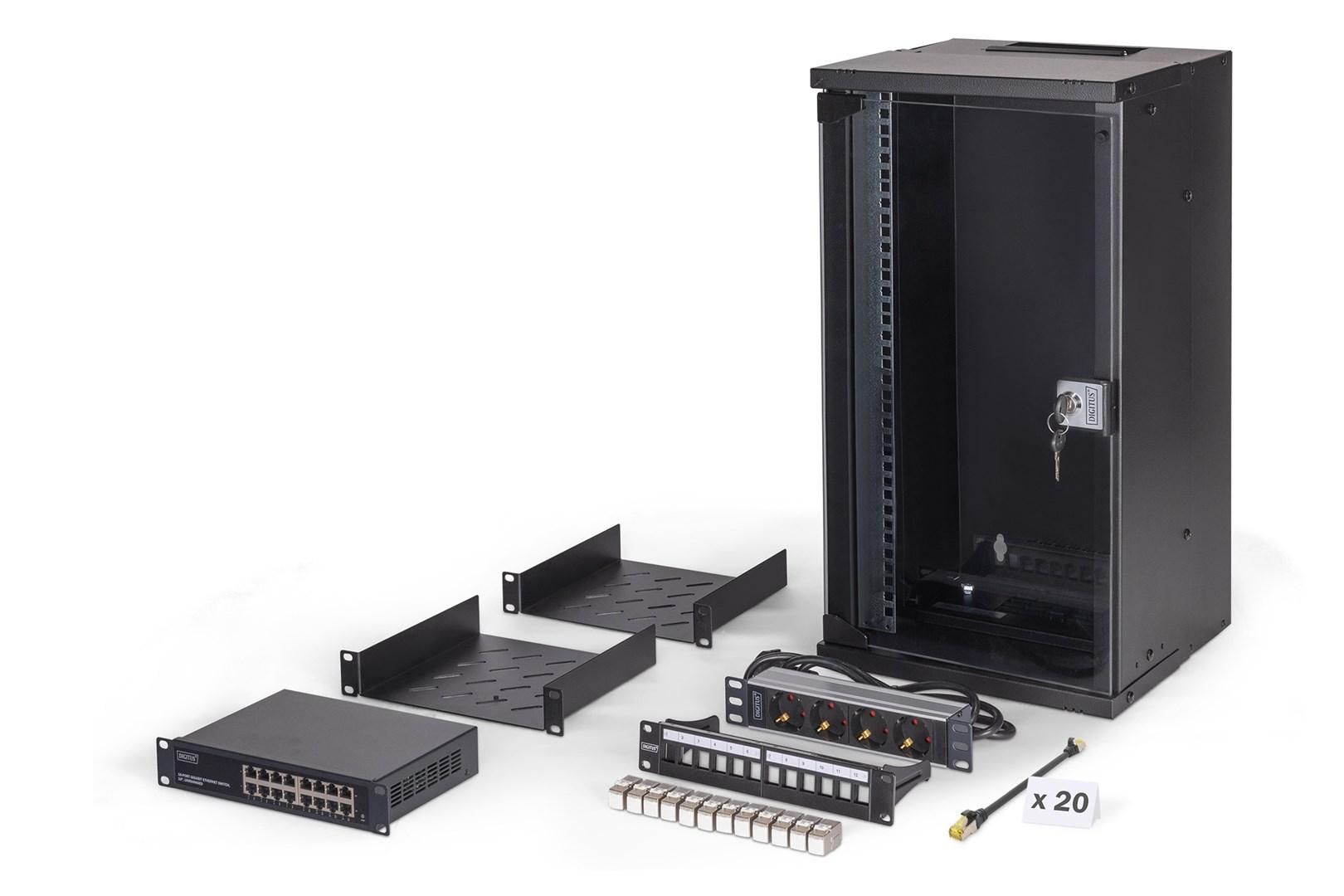 DIGITUS SOHO Pro netværkssæt, 10" vægmonteret rack - 12U, 31,5 × 30,0 cm (B × D) billede
