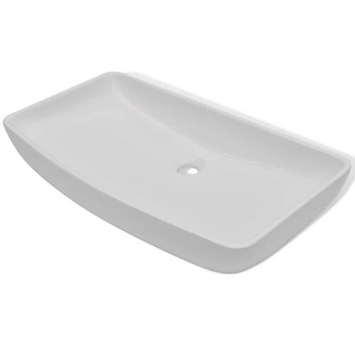 Badeværelseshåndvask med blandingsbatteri keramik rektangulær hvid