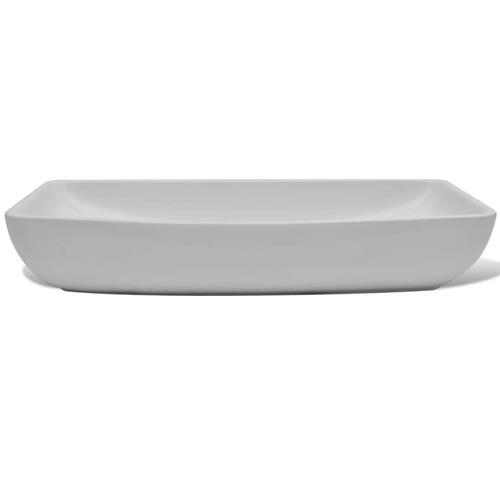 Badeværelseshåndvask med blandingsbatteri keramik rektangulær hvid