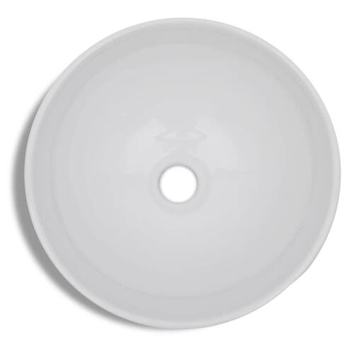 Badeværelseshåndvask med blandingsbatteri keramik rund hvid