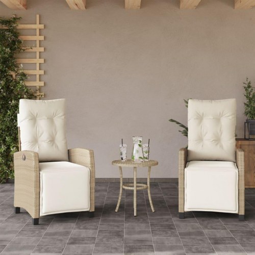 Havestole 2 stk. med lænefunktion og fodstøtte polyrattan beige (OUTLET D)