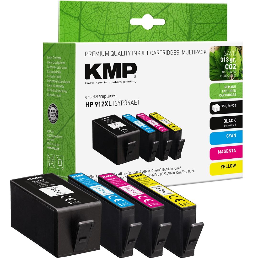 KMP blækpatron multipack - erstatter HP 912XL, kompatibel, høj (XL) kapacitet - cyan/sort/gul/magenta (4 stk.)