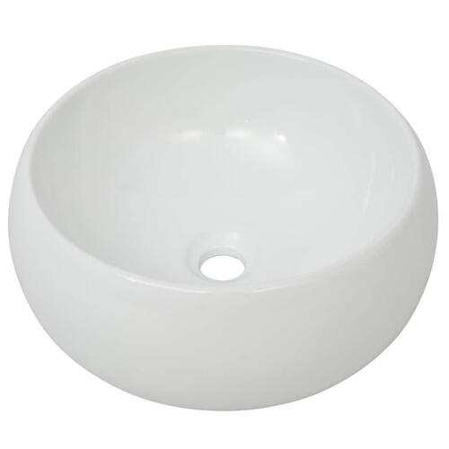 Badeværelseshåndvask med blandingsbatteri keramik rund hvid