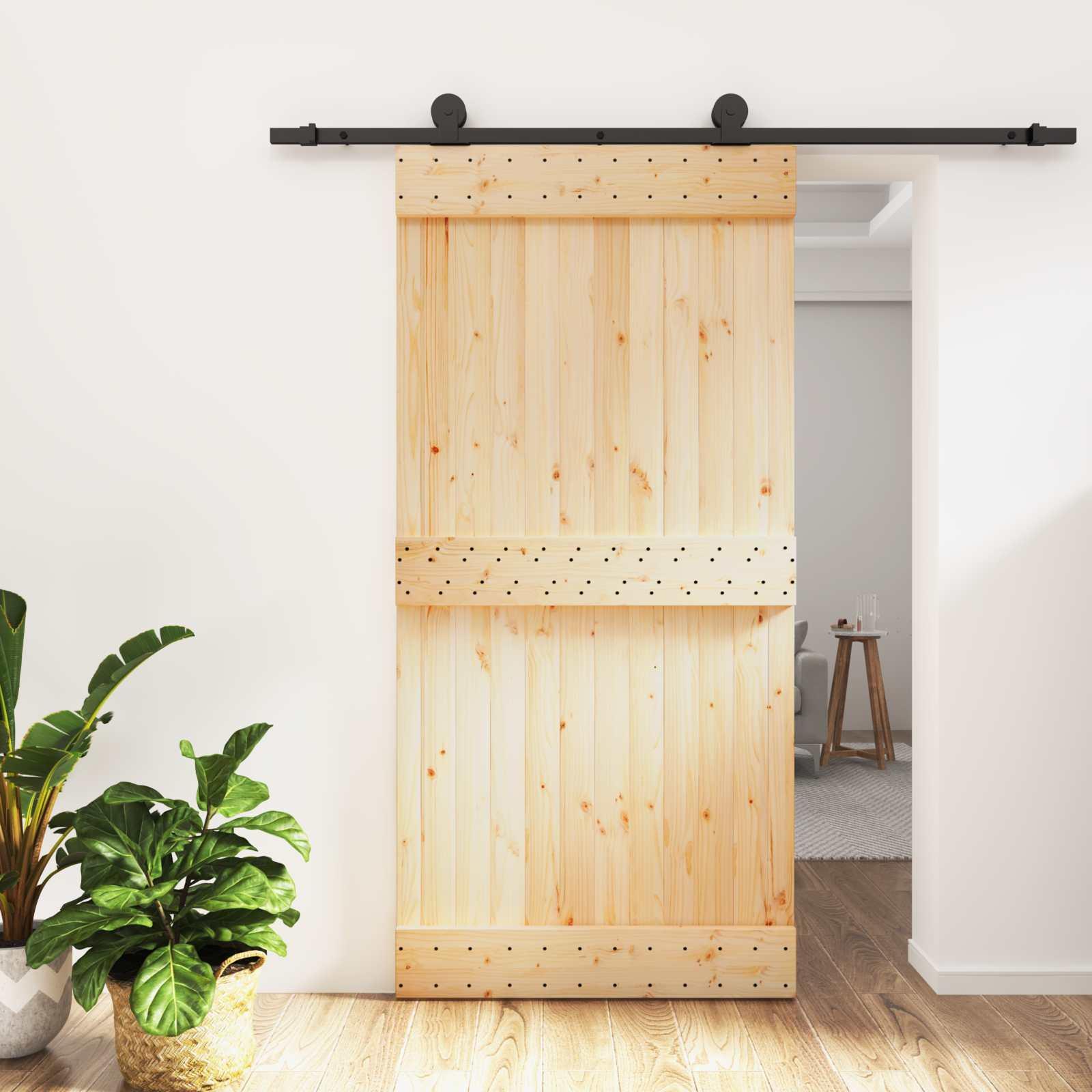 Skydedør i massivt fyrretræ - natur/sort 100 × 210 cm