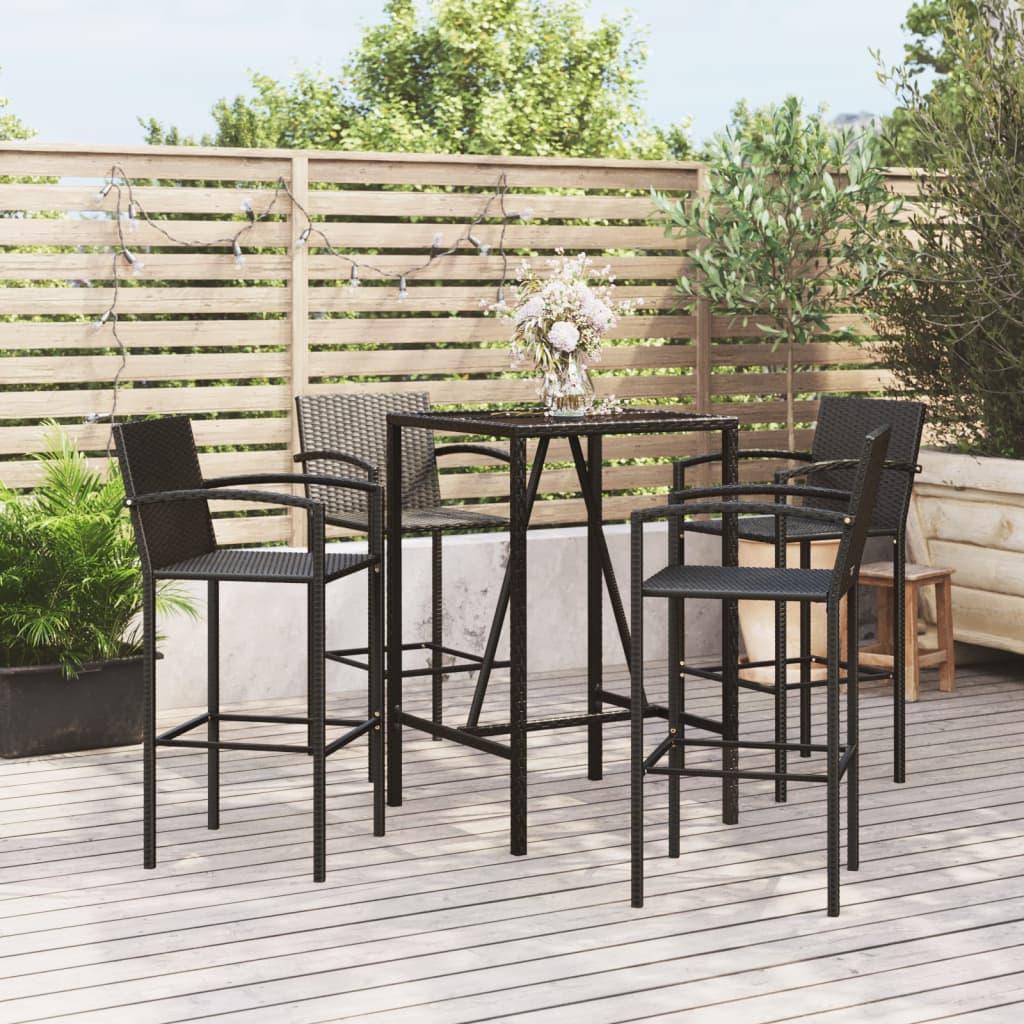 Barsæt til haven i polyrattan - 5 dele, sort