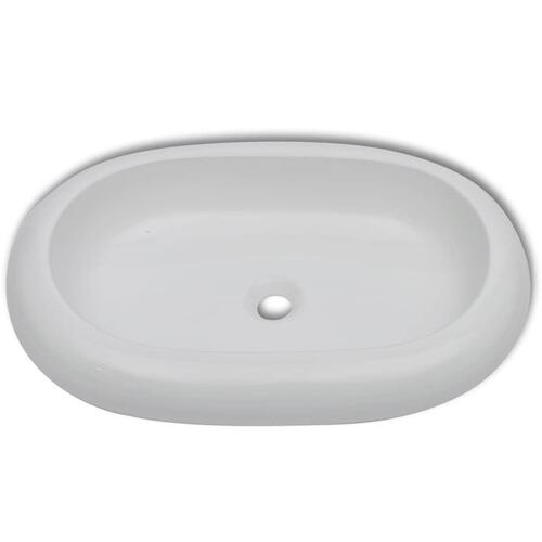 Badeværelseshåndvask med blandingsbatteri keramik oval hvid