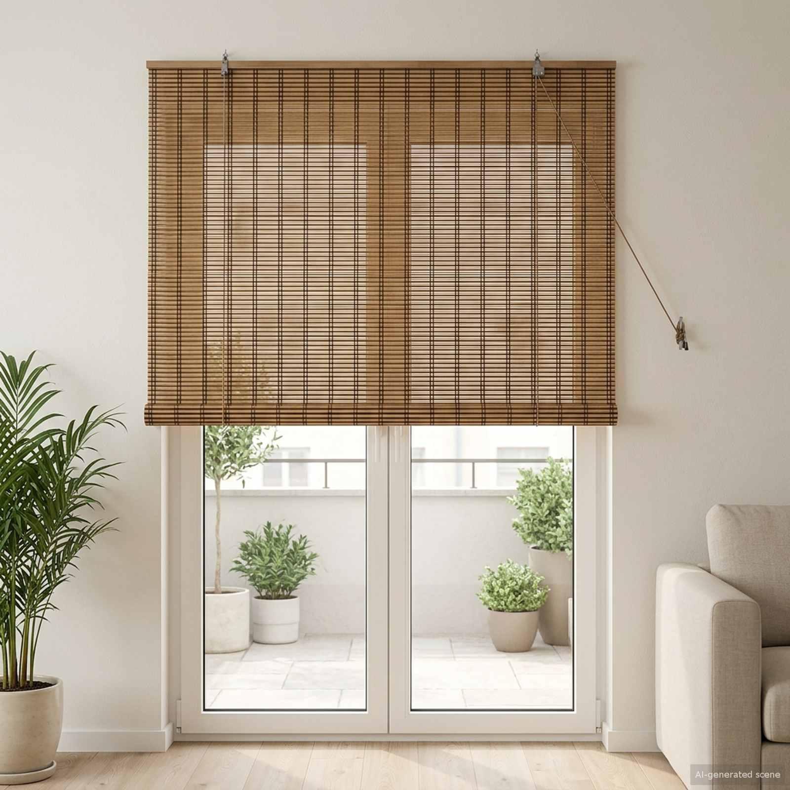Rullegardin i bambus - brun 130 × 220 cm til indendørs brug