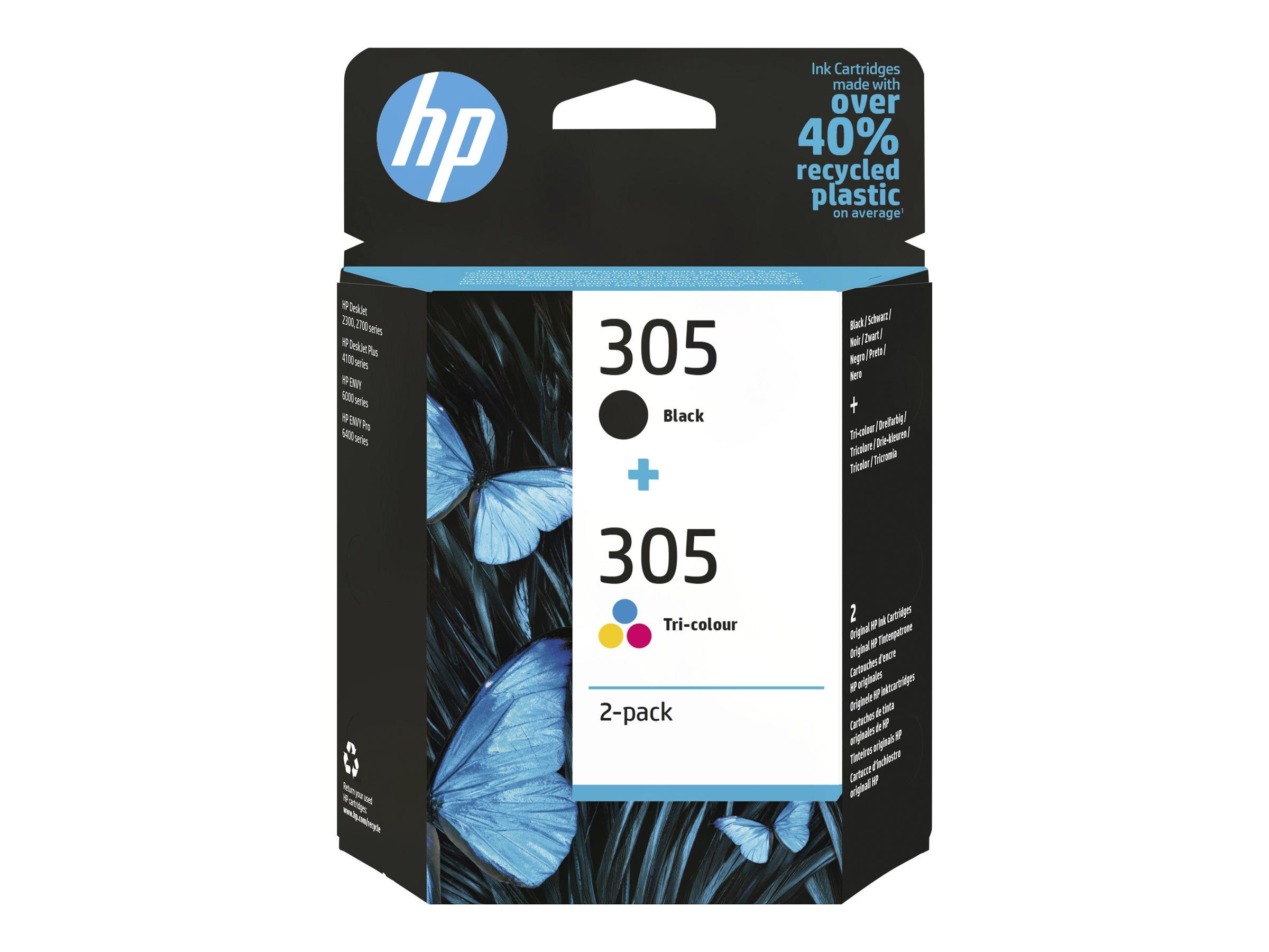 HP 305 blækpatroner - sort + farve (cyan, magenta, gul) - 2-pak billede