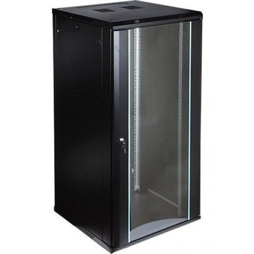 Væghængt rackskab 19" - 27U, 600 mm dyb, blå detaljer (EPRADO-R19-27U/600-BLUE)