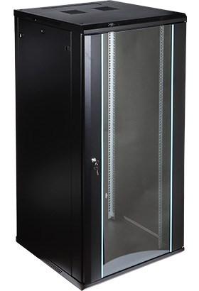 Væghængt rackskab 19" - 27U, 600 mm dyb, blå detaljer (EPRADO-R19-27U/600-BLUE)