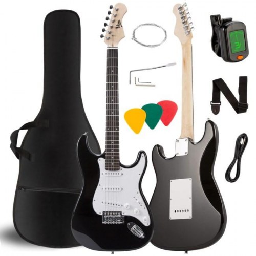 Elguitar sæt 4/4 - V-TONE EG-39 BK, sort strat-stil med tilbehør