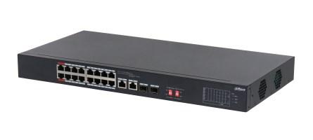 Dahua S3218-16ET-135 PoE switch - Unmanaged L2, 16x Gigabit, 135 W, 1U, sort