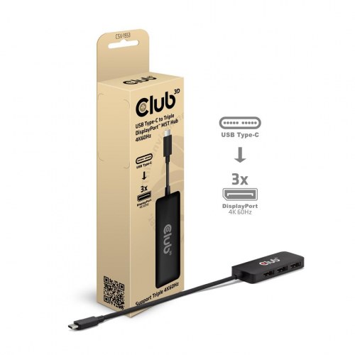 Club 3D USB‑C til Triple DisplayPort hub - 4K ved 60 Hz