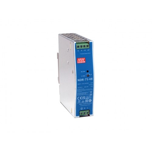 Industriel 48 V DC strømforsyning, 75 W, DIN-skinne, -20 - +70 °C