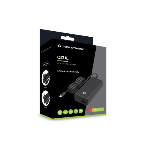 100 W GaN desktop USB-C oplader med USB PD og indbygget kabel - UK stik (OZUL03BUK)