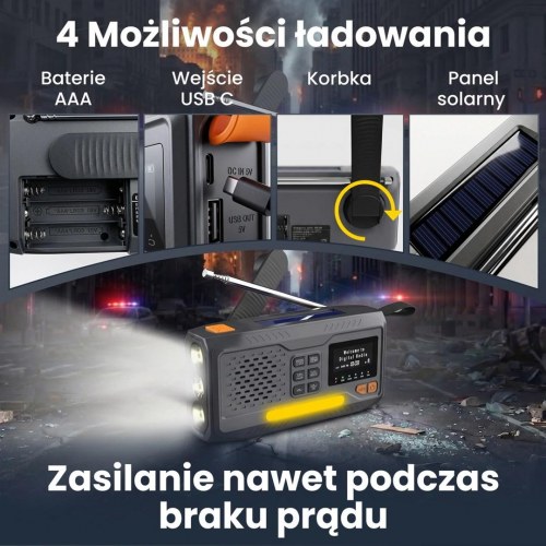 Extralink BT-4000 nødradio med DAB/FM, Bluetooth og sol-/dynamo-powerbank - Sort/Orange