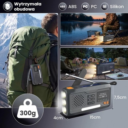 Extralink BT-4000 nødradio med DAB/FM, Bluetooth og sol-/dynamo-powerbank - Sort/Orange